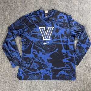 Villanova Wildcats Large Blue/Black Splatter Long Sleeve Basketball DRI-FIT Tee